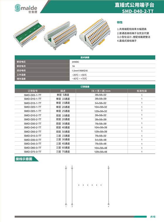 直插式公共端子台 SMD-D40-2-TT