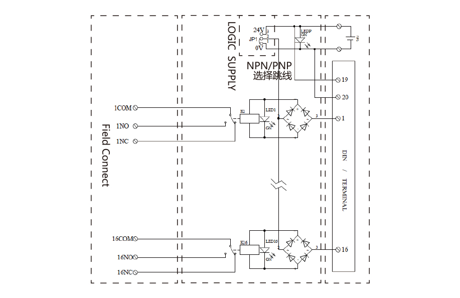 8路超薄1开1闭继电器输出模组 SMD-SR08DO NP 1CO DC24V